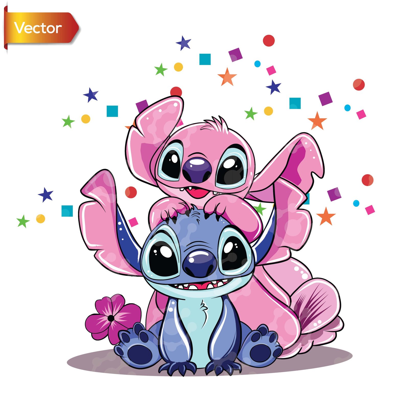 Stitch and Angel Celebrating Together