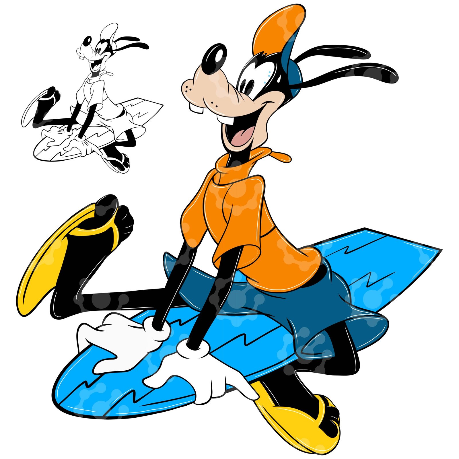Goofy Surfing Cartoon Vector Illustration