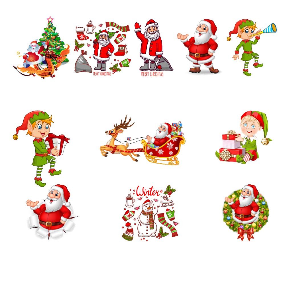 Christmas Santa Claus & Elf Cartoon Vector Set