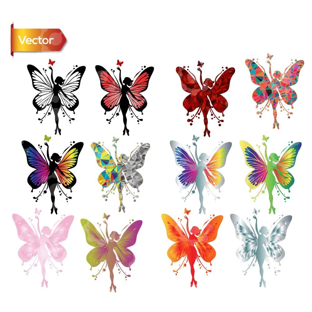 Colorful Fairy Silhouettes Vector Collection