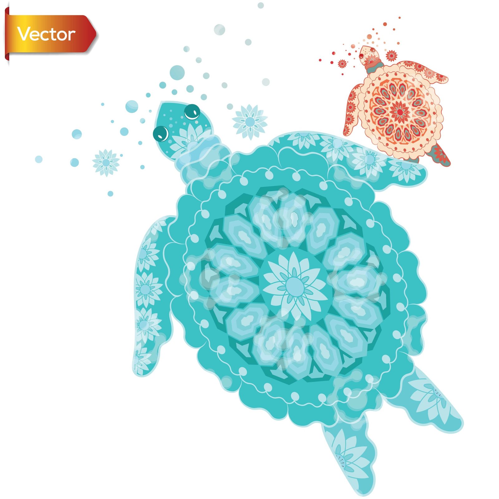 Colorful Mandala Sea Turtle Vector