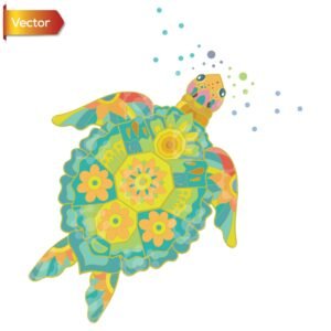 Colorful Mandala Sea Turtle Vector Illustration