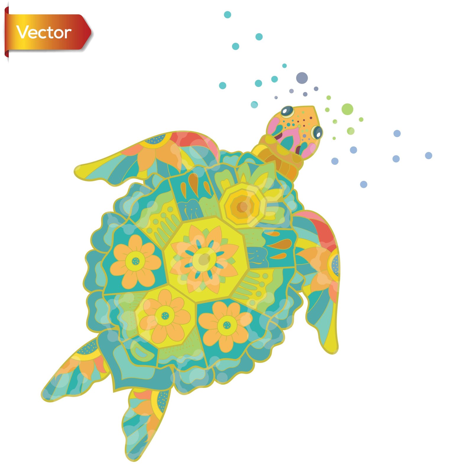 Colorful Mandala Sea Turtle Vector Illustration