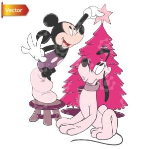 Cute Christmas Cartoon Characters Decorating Tree