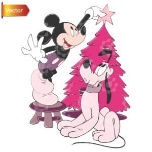 Cute Christmas Cartoon Characters Decorating Tree