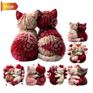Cute Knitted Love Cats PNG