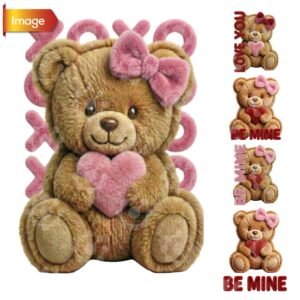 Fluffy XOXO Teddy Bear with Pink Heart - PNG