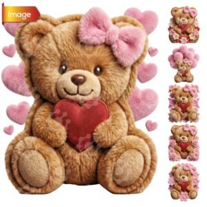 Fluffy Teddy Bear with Red Heart - PNG