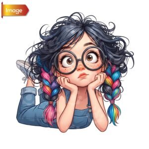 Daydreaming Girl With Rainbow Braids