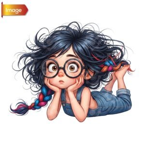 Daydreaming Girl With Rainbow Braids 02