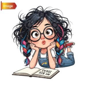 Daydreaming Girl With Rainbow Braids 03