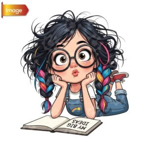 Daydreaming Girl With Rainbow Braids 03
