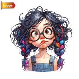 Daydreaming Girl With Rainbow Braids 04