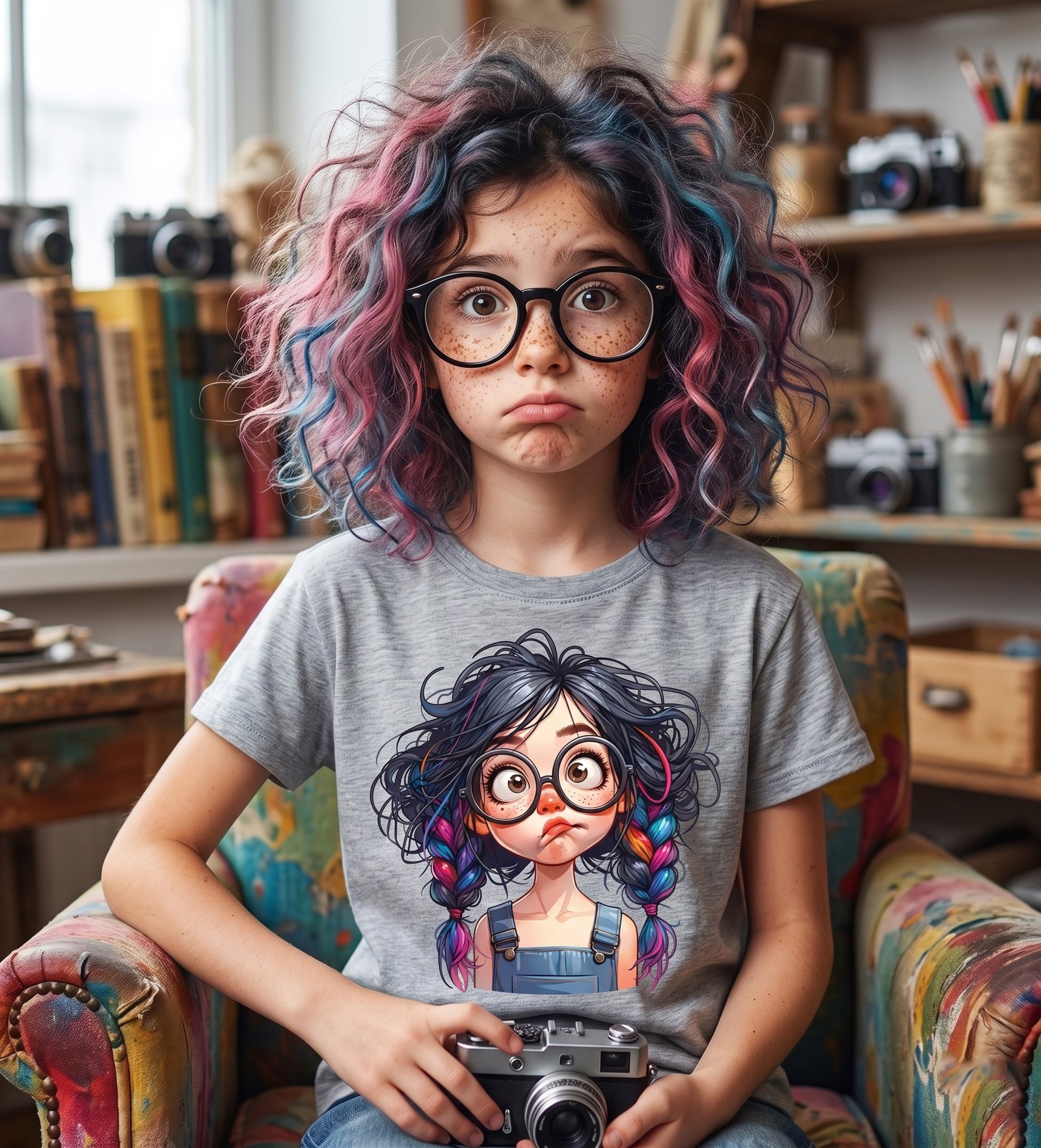 Daydreaming Girl With Rainbow Braids 04 - Image 2