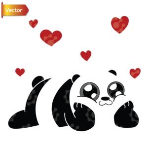 Curte Panda , Red Hearts | Vector