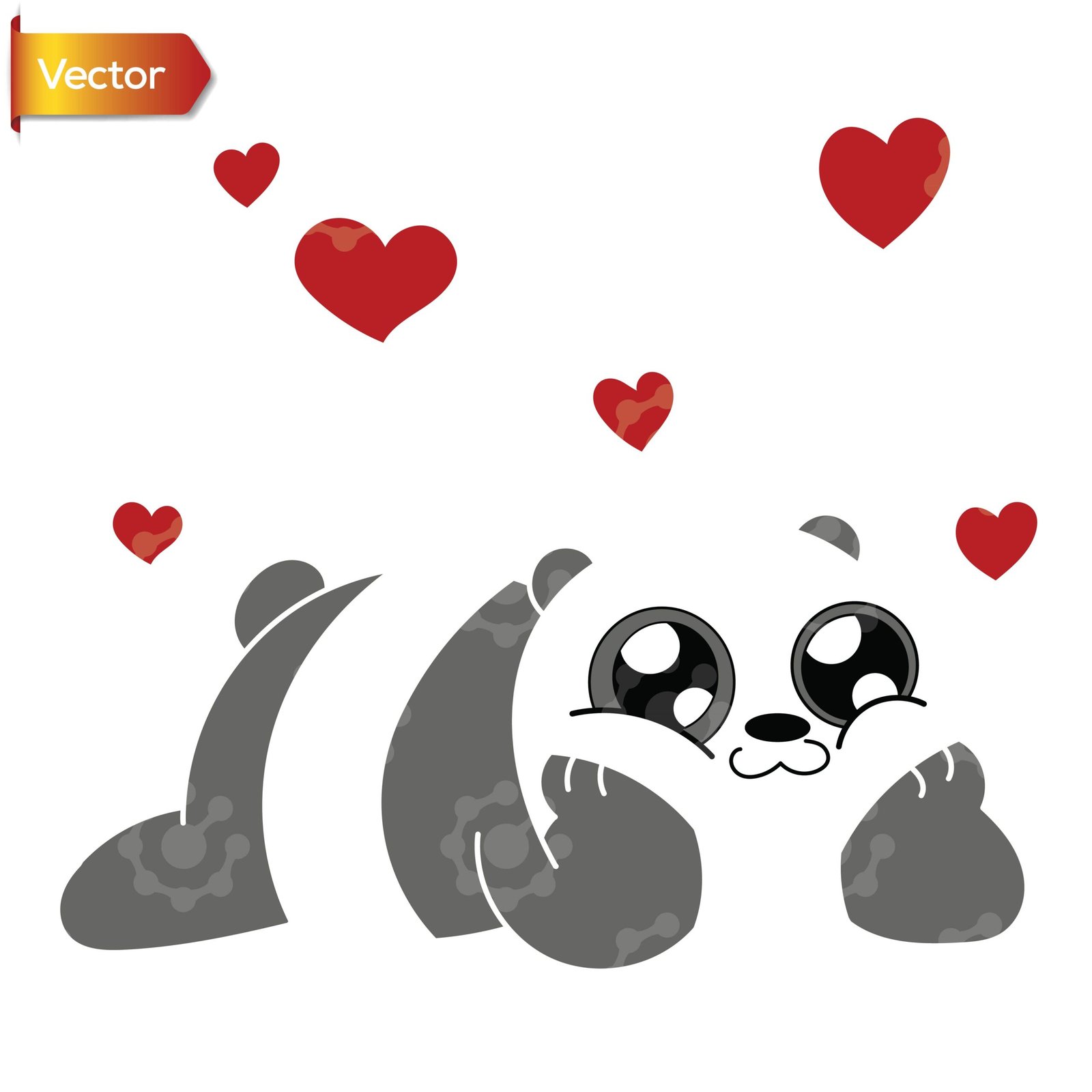 Curte Panda , Red Hearts | Vector - Image 2