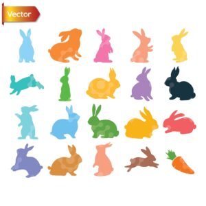 Colorful Easter Bunny Silhouette Set