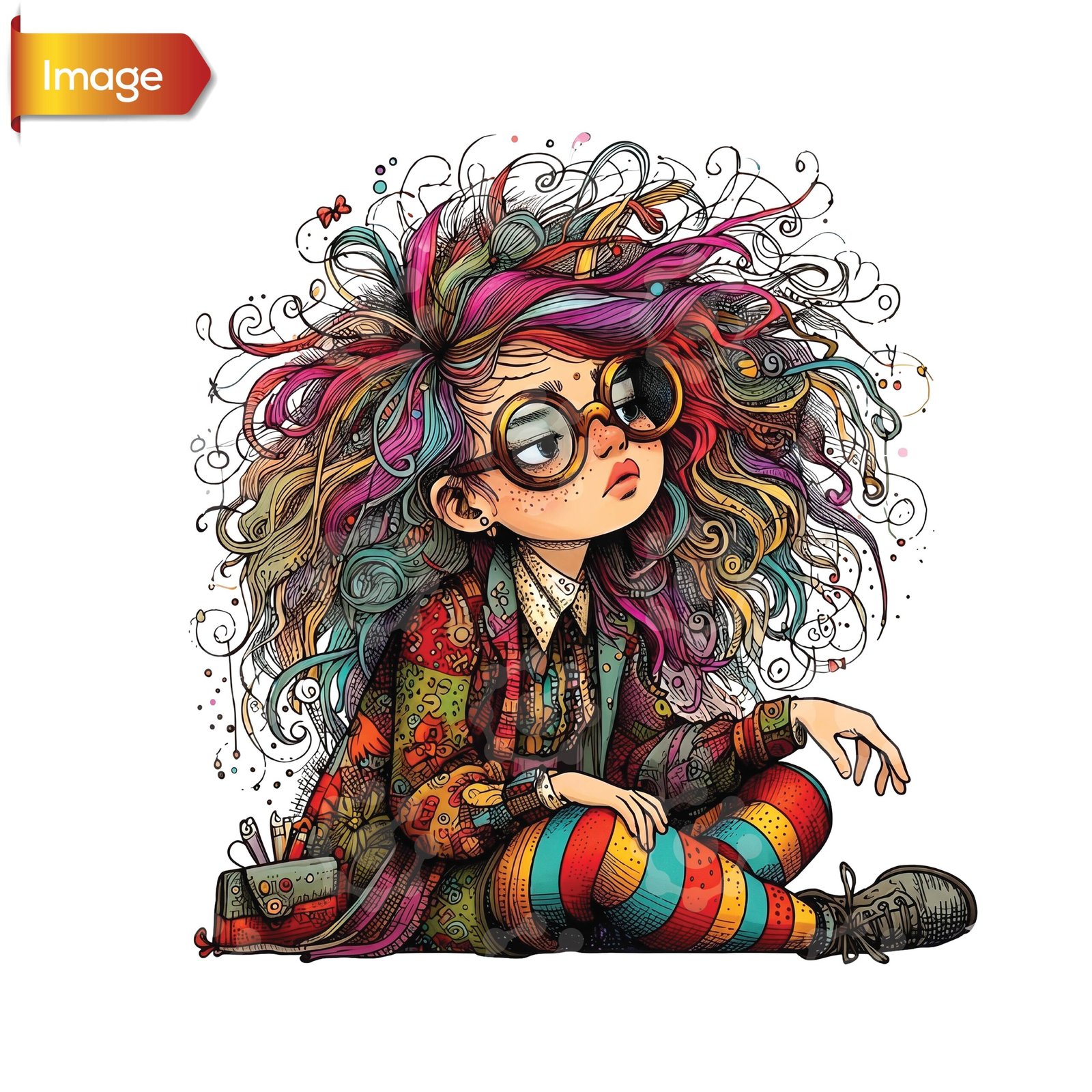 Colorful Quirky Girl Illustration - Image 2