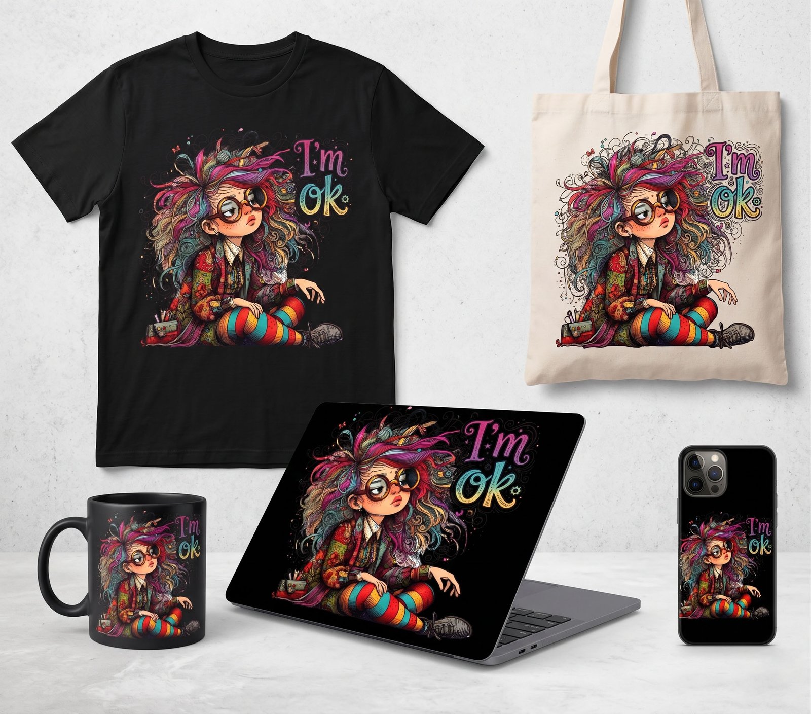 Colorful Quirky Girl Illustration - Image 3