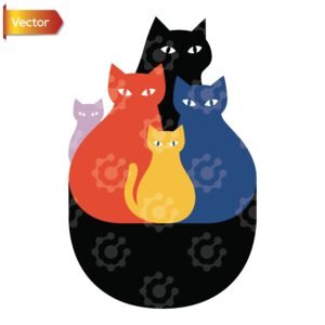 Colorful Abstract Cat Family